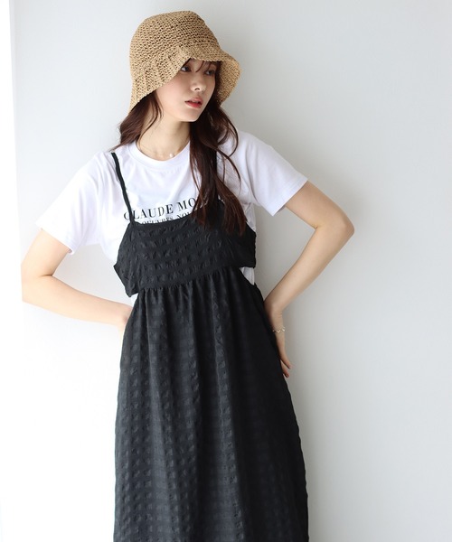 BLUEEAST（ブルーイースト）の「シアーチェックキャミワンピース（ワンピース・レディース・アイボリー/ベージュ/ブラック/ブルーグレー/グレー・MEDIUM）」の8枚目の写真