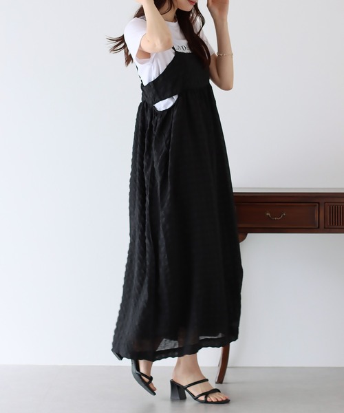 BLUEEAST（ブルーイースト）の「シアーチェックキャミワンピース（ワンピース・レディース・アイボリー/ベージュ/ブラック/ブルーグレー/グレー・MEDIUM）」の6枚目の写真