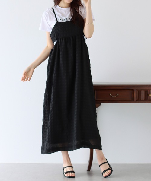 BLUEEAST（ブルーイースト）の「シアーチェックキャミワンピース（ワンピース・レディース・アイボリー/ベージュ/ブラック/ブルーグレー/グレー・MEDIUM）」の7枚目の写真