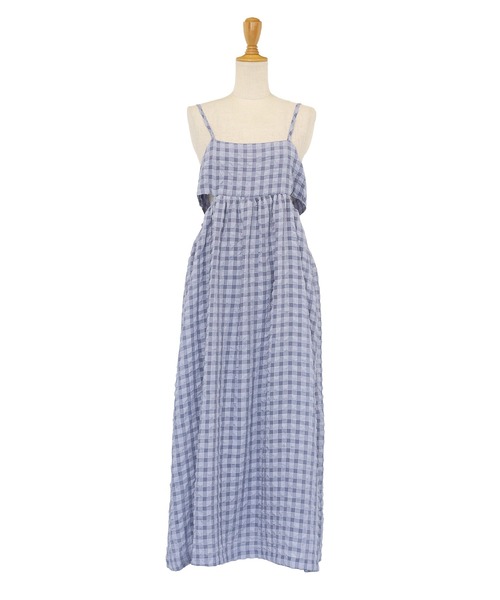 【新品タグ付き】HARE オーロラシアーキャミワンピース ブルー 完売品 BLUEEAST ワンピース シアーチェックキャミワンピース