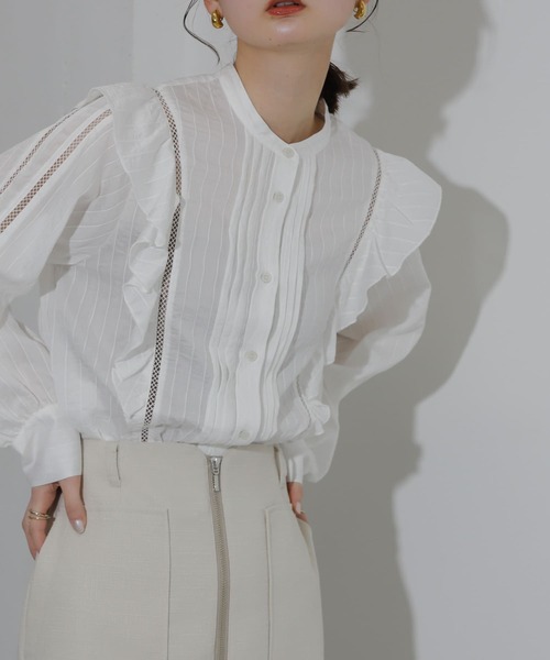 SENSE OF PLACE by URBAN RESEARCH（センスオブプレイスバイアーバンリサーチ）の「レースフリルブラウス（シャツ/ブラウス・レディース・オフホワイト/ライトブルー/グリーン・ONE）」の8枚目の写真