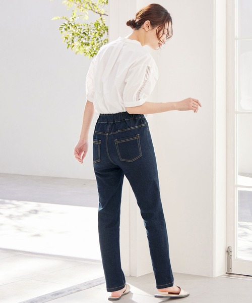 Viola e Viola(ヴィオラエヴィオラ)の「のび心地デニムチュニックパンツ(デニムパンツ・レディース・ネイビー/ブラック/ワンウォッシュ・M/3L/L/LL/4L/5L)」の8枚目の写真