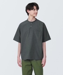 紳士　涼感ヘンリーネック半袖布帛Ｔシャツ