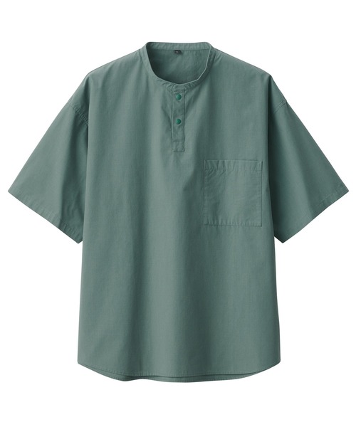 無印良品（ムジルシリョウヒン）の「紳士　涼感ヘンリーネック半袖布帛Ｔシャツ（シャツ/ブラウス・メンズ・ダークグレー/グレー系その他2/スモーキーグリーン系/ライトグリーン系1/ネイビー/ブラック/ホワイト・XS/XL/L/M/S）」の16枚目の写真