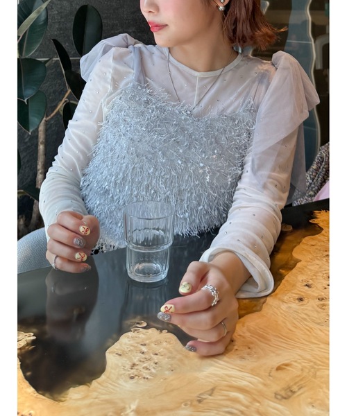 JUMELLE（ジュメロ）の「tulle feather bustier（その他トップス・レディース・グレー/アイボリー・FREE）」の6枚目の写真