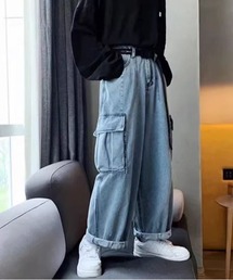 ルーズシルエット ワイドデニムカーゴパンツ