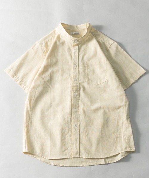 NYLAUS（ナイラス）の「レギュラーフィット ボタンダウン/バンドカラー ショートスリーブ シャンブレーシャツ（シャツ/ブラウス・メンズ・サックスブルー系1/ブルー系1/ネイビー系1/ベージュ系2/ベージュ系1/ホワイト系1/ホワイト系2・M/L/LL）」の4枚目の写真