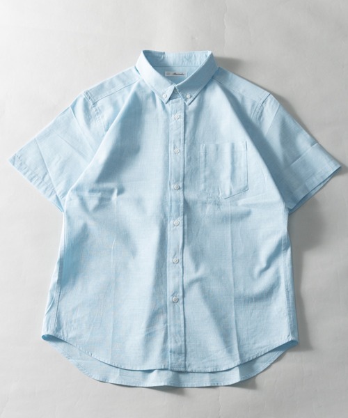 NYLAUS（ナイラス）の「レギュラーフィット ボタンダウン/バンドカラー ショートスリーブ シャンブレーシャツ（シャツ/ブラウス・メンズ・サックスブルー系1/ブルー系1/ネイビー系1/ベージュ系2/ベージュ系1/ホワイト系1/ホワイト系2・M/L/LL）」の6枚目の写真