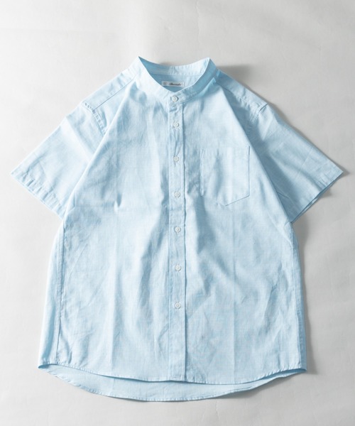 NYLAUS（ナイラス）の「レギュラーフィット ボタンダウン/バンドカラー ショートスリーブ シャンブレーシャツ（シャツ/ブラウス・メンズ・サックスブルー系1/ブルー系1/ネイビー系1/ベージュ系2/ベージュ系1/ホワイト系1/ホワイト系2・M/L/LL）」の7枚目の写真