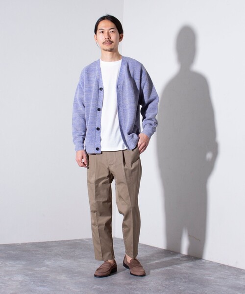 GLOSTER(グロスター)の「【ニット+Tシャツの2点セット】レイヤード Vネック カーディガン MIXニット(カーディガン/ボレロ・メンズ・ライトパープル/サックスブルー/イエロー・M/S/L)」の17枚目の写真