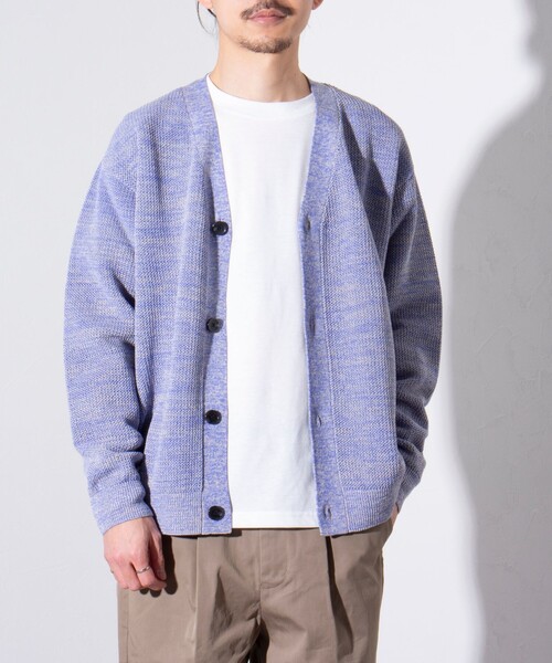 GLOSTER(グロスター)の「【ニット+Tシャツの2点セット】レイヤード Vネック カーディガン MIXニット(カーディガン/ボレロ・メンズ・ライトパープル/サックスブルー/イエロー・M/S/L)」の18枚目の写真