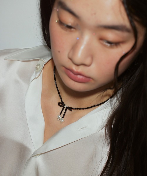 ANU（アヌ）の「ribbon beads choker - リボンビーズチョーカー（ネックレス・レディース・ブラック/ホワイト・FREE）」の15枚目の写真
