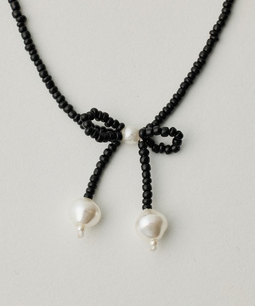 ANU（アヌ）の「ribbon beads choker - リボンビーズチョーカー（ネックレス・レディース・ブラック/ホワイト・FREE）」の19枚目の写真