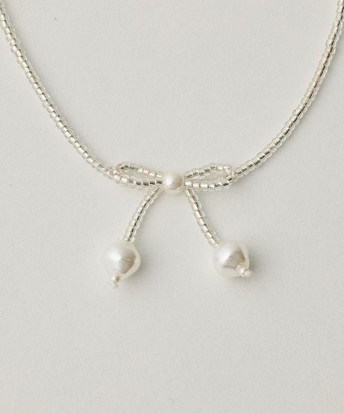 ANU（アヌ）の「ribbon beads choker - リボンビーズチョーカー（ネックレス・レディース・ブラック/ホワイト・FREE）」の22枚目の写真