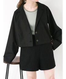 ehka sopo | 袖スリットショート丈ジャケット(セットアップ可)(ノーカラージャケット)