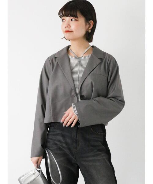 ショート丈　ジャケット ehka sopo（エヘカソポ）の「袖スリットショート丈ジャケット