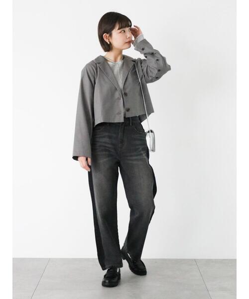 ehka sopo（エヘカソポ）の「袖スリットショート丈ジャケット(セットアップ可)（ノーカラージャケット・レディース・グレー/カーキ/ブラック・F）」の20枚目の写真