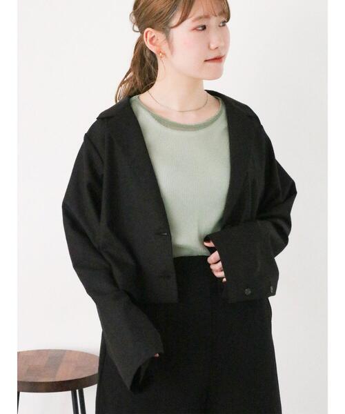 ehka sopo（エヘカソポ）の「袖スリットショート丈ジャケット(セットアップ可)（ノーカラージャケット・レディース・グレー/カーキ/ブラック・F）」の21枚目の写真