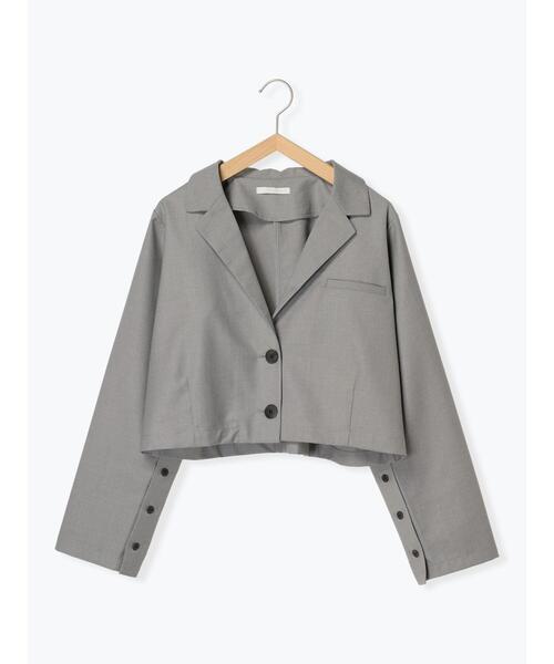 ehka sopo（エヘカソポ）の「袖スリットショート丈ジャケット(セットアップ可)（ノーカラージャケット・レディース・グレー/カーキ/ブラック・F）」の7枚目の写真
