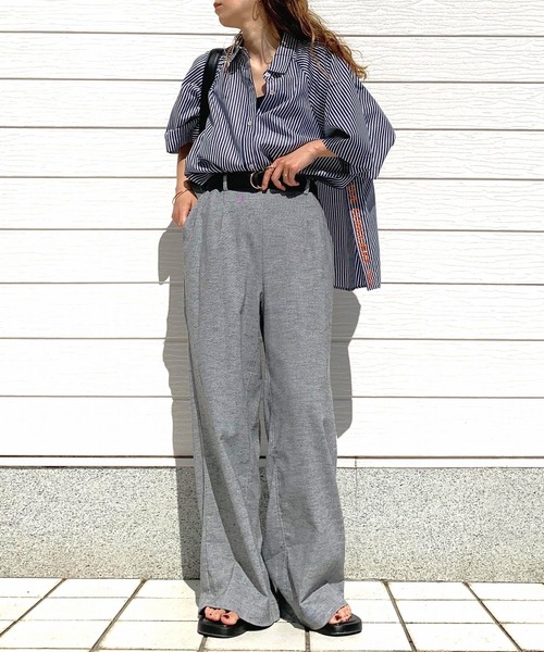 Q（キュー）の「スリット刺繍半袖シャツ（シャツ/ブラウス・レディース・ホワイト/ネイビー系・MEDIUM）」の11枚目の写真