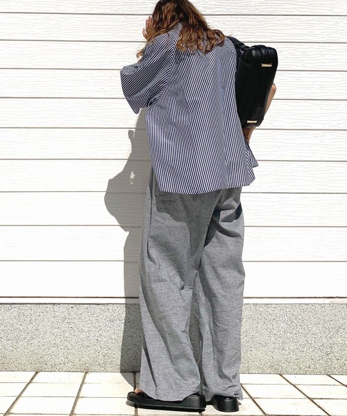 Q（キュー）の「スリット刺繍半袖シャツ（シャツ/ブラウス・レディース・ホワイト/ネイビー系・MEDIUM）」の13枚目の写真