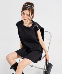 オーバーサイズ サイドジップノースリーブTシャツ