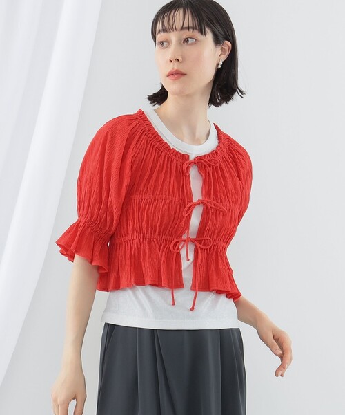 Ray BEAMS（レイビームス）の「Ray BEAMS / シャーリング リボン ブラウス（シャツ/ブラウス・レディース・レッド/ホワイト/ブラック・ONE SIZE）」の3枚目の写真