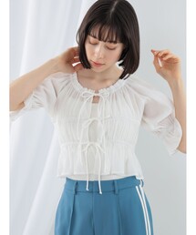 Ray BEAMS | Ray BEAMS / シャーリング リボン ブラウス(シャツ/ブラウス)