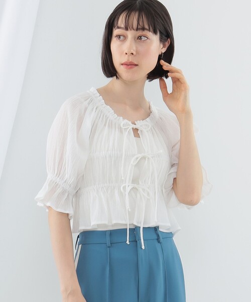 Ray BEAMS（レイビームス）の「Ray BEAMS / シャーリング リボン ブラウス（シャツ/ブラウス・レディース・レッド/ホワイト/ブラック・ONE SIZE）」の8枚目の写真