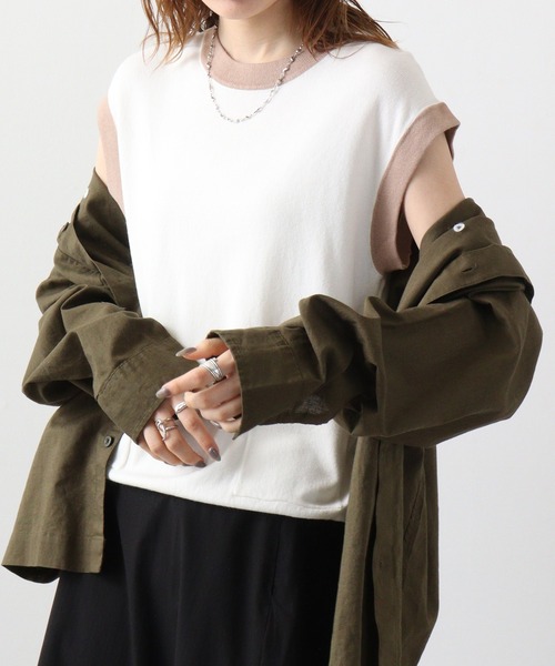 A.N.L（エーエヌエル　レーベル）の「A.N.L 配色ニットプルオーバー（Tシャツ/カットソー・レディース・ブラック/ベージュ/オフホワイト/マスタード・38）」の2枚目の写真
