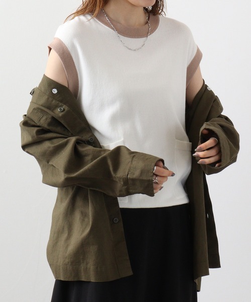 A.N.L（エーエヌエル　レーベル）の「A.N.L 配色ニットプルオーバー（Tシャツ/カットソー・レディース・ブラック/ベージュ/オフホワイト/マスタード・38）」の12枚目の写真