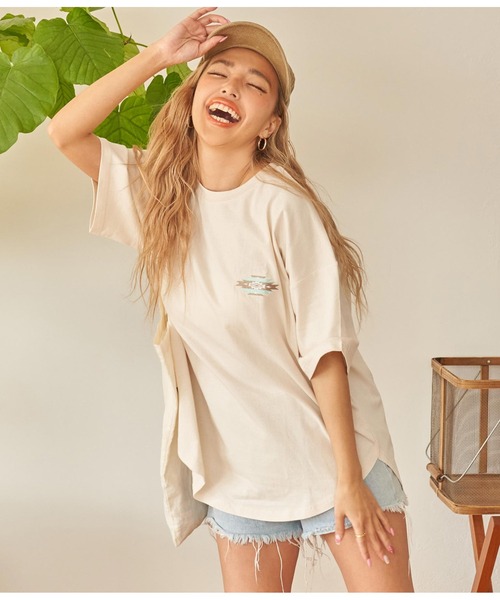 anap mimpi（アナップミンピ）の「オルテガ 刺繍 コットン ビッグ Tシャツ（Tシャツ/カットソー・レディース・ブラック/オフホワイト/ピンク/アイボリー・FREE）」の13枚目の写真