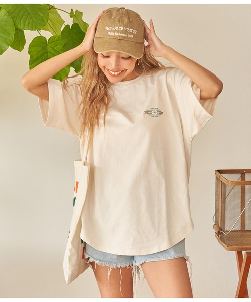 anap mimpi（アナップミンピ）の「オルテガ 刺繍 コットン ビッグ Tシャツ（Tシャツ/カットソー・レディース・ブラック/オフホワイト/ピンク/アイボリー・FREE）」の14枚目の写真