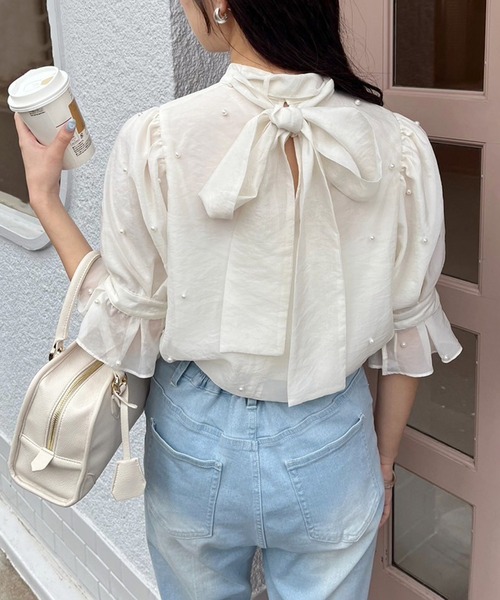 one after another NICE CLAUP（ワンアフターアナザーナイスクラップ）の「取り外し可能/ボウタイアソートブラウス（シャツ/ブラウス・レディース・アイボリー/アイボリー系/オフホワイト/ブラック・FREE）」の6枚目の写真