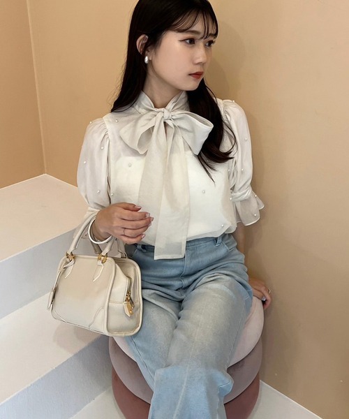 one after another NICE CLAUP（ワンアフターアナザーナイスクラップ）の「取り外し可能/ボウタイアソートブラウス（シャツ/ブラウス・レディース・アイボリー/アイボリー系/オフホワイト/ブラック・FREE）」の5枚目の写真