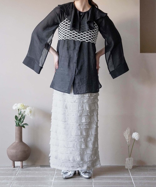 apres jour clair(アプレジュールクレア)の「【apres jour clair】フリル襟シアーシャツ【ZOZOTOWN限定アイテム】(シャツ/ブラウス・レディース・ピンクベージュ/ブラック/サックスブルー/オフホワイト・X-LARGE/フリー)」の16枚目の写真