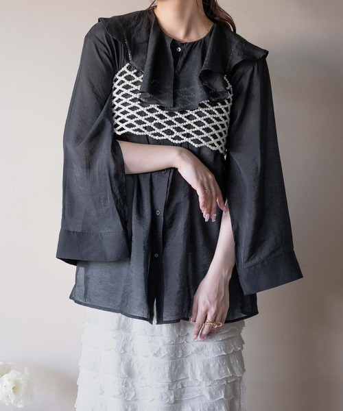 apres jour clair(アプレジュールクレア)の「【apres jour clair】フリル襟シアーシャツ【ZOZOTOWN限定アイテム】(シャツ/ブラウス・レディース・ピンクベージュ/ブラック/サックスブルー/オフホワイト・X-LARGE/フリー)」の13枚目の写真