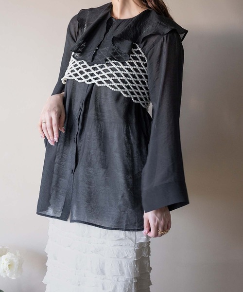 apres jour clair(アプレジュールクレア)の「【apres jour clair】フリル襟シアーシャツ【ZOZOTOWN限定アイテム】(シャツ/ブラウス・レディース・ピンクベージュ/ブラック/サックスブルー/オフホワイト・X-LARGE/フリー)」の14枚目の写真