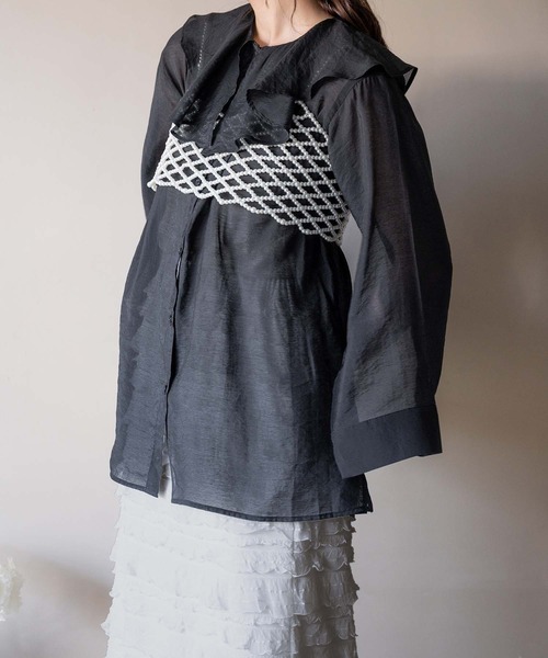 apres jour clair(アプレジュールクレア)の「【apres jour clair】フリル襟シアーシャツ【ZOZOTOWN限定アイテム】(シャツ/ブラウス・レディース・ピンクベージュ/ブラック/サックスブルー/オフホワイト・X-LARGE/フリー)」の15枚目の写真