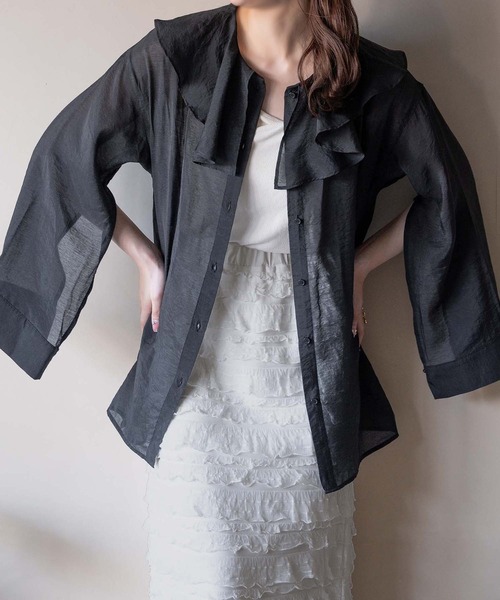 apres jour clair(アプレジュールクレア)の「【apres jour clair】フリル襟シアーシャツ【ZOZOTOWN限定アイテム】(シャツ/ブラウス・レディース・ピンクベージュ/ブラック/サックスブルー/オフホワイト・X-LARGE/フリー)」の17枚目の写真