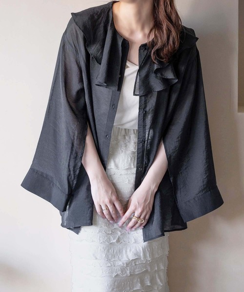 apres jour clair(アプレジュールクレア)の「【apres jour clair】フリル襟シアーシャツ【ZOZOTOWN限定アイテム】(シャツ/ブラウス・レディース・ピンクベージュ/ブラック/サックスブルー/オフホワイト・X-LARGE/フリー)」の18枚目の写真