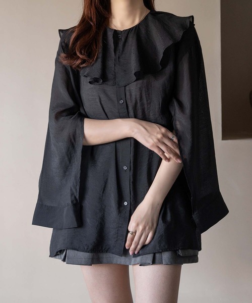 apres jour clair(アプレジュールクレア)の「【apres jour clair】フリル襟シアーシャツ【ZOZOTOWN限定アイテム】(シャツ/ブラウス・レディース・ピンクベージュ/ブラック/サックスブルー/オフホワイト・X-LARGE/フリー)」の19枚目の写真