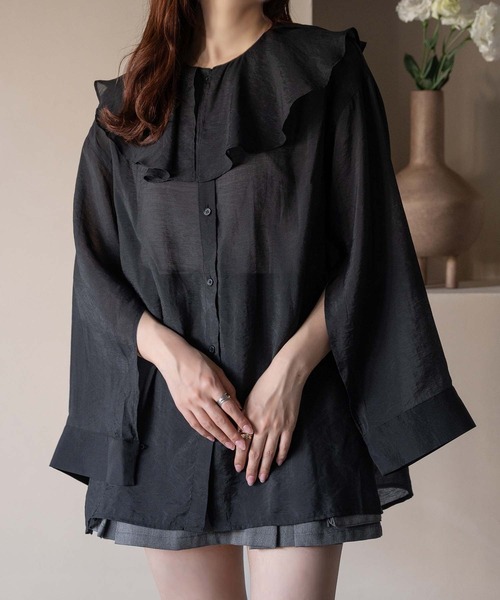apres jour clair(アプレジュールクレア)の「【apres jour clair】フリル襟シアーシャツ【ZOZOTOWN限定アイテム】(シャツ/ブラウス・レディース・ピンクベージュ/ブラック/サックスブルー/オフホワイト・X-LARGE/フリー)」の20枚目の写真