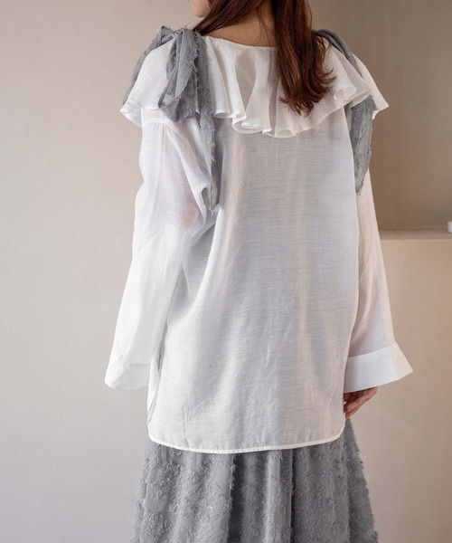 apres jour clair(アプレジュールクレア)の「【apres jour clair】フリル襟シアーシャツ【ZOZOTOWN限定アイテム】(シャツ/ブラウス・レディース・ピンクベージュ/ブラック/サックスブルー/オフホワイト・X-LARGE/フリー)」の8枚目の写真