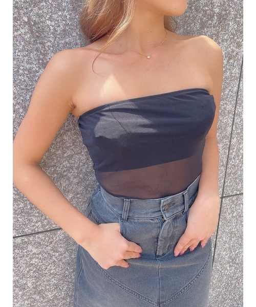 DURAS（デュラス）の「Ｓｈｅａｒ　ｂｅａｒ　ｔｏｐ（チューブトップ・レディース・ブラック/ホワイト・FREE）」の2枚目の写真