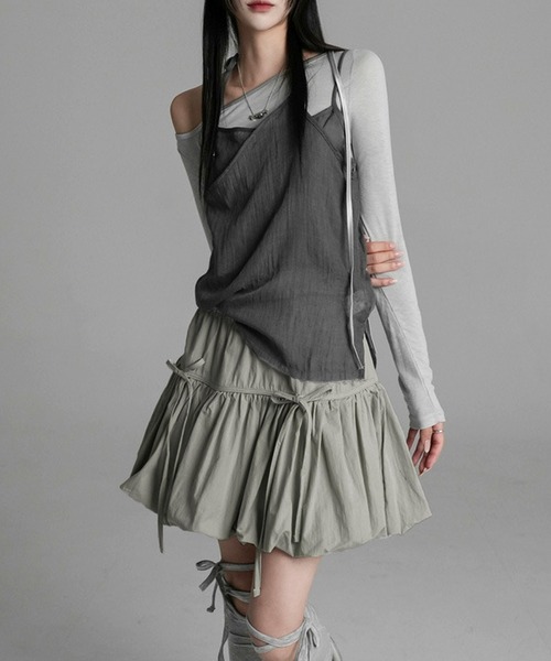 Sibra（シブラ）の「新柄登場！インナーパンツ付きフロントリボンバルーンナイロンフレアミニスカート（スカート・レディース・ブラック/グレー/ホワイト/ホワイト系その他/ブルー・M）」の16枚目の写真