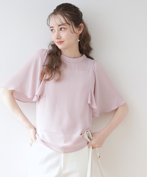 couture brooch(クチュールブローチ)の「◆【前後2WAY/マシンウォッシャブル】袖フレアリボンブラウス(シャツ/ブラウス・レディース・ピンク/オフホワイト/ライトグレー/ブラック・40/42/38)」の4枚目の写真