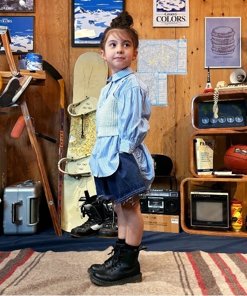 GROOVY COLORS(グルービーカラーズ)の「Typewriter Long Balloon Shirt(シャツ/ブラウス・キッズ・ライトブルー・120/110)」の4枚目の写真