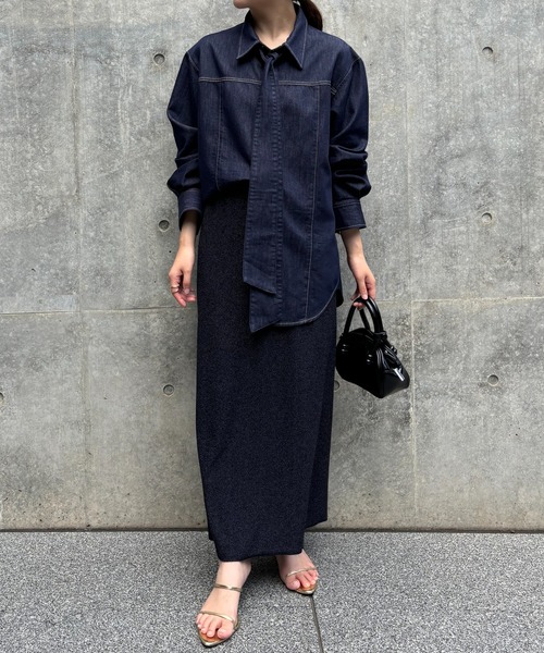 美品 コラージュガリャルダガランテ Q.anos ボウタイデニムシャツ COLLAGE GALLARDAGALANTE ブラウス シャツ Q.anos/ボウタイデニム