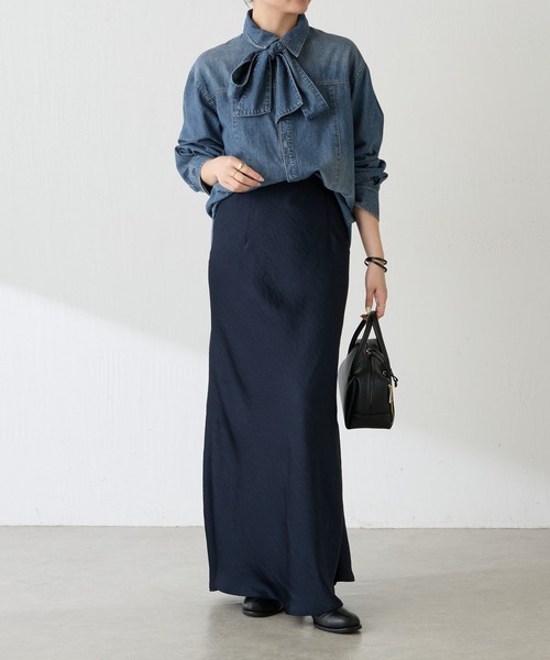 美品 コラージュガリャルダガランテ Q.anos ボウタイデニムシャツ COLLAGE GALLARDAGALANTE ブラウス シャツ Q.anos/ボウタイ